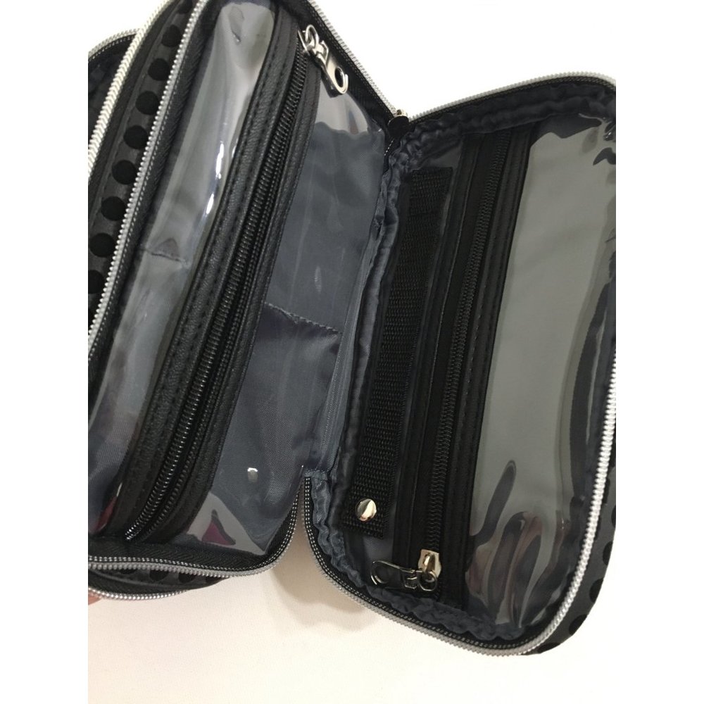 Faux Leather Double Zipper Closure Cosmetic Pouch Case - Rectangular - Picture 3 of 16